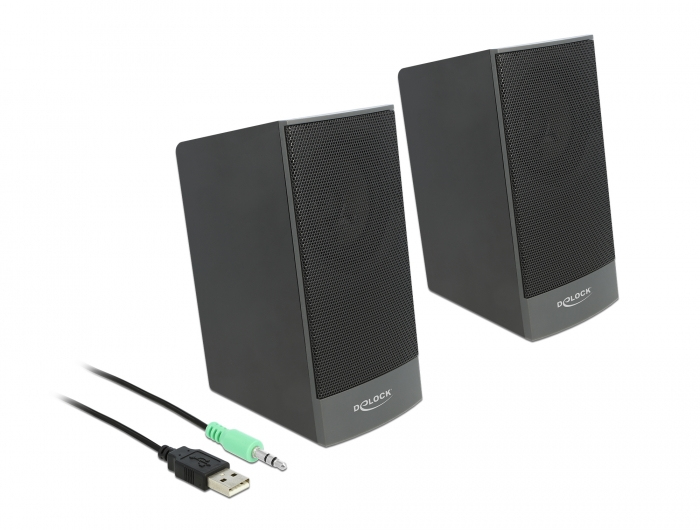 Delock Stereo 2.0 PC Lautsprecher mit 3,5 mm Klinkenstecker und USB Stromversorgung, 2.0 Kanäle, Kabelgebunden, 3 W, 80 - 18000 Hz, 4 Ohm, Schwarz