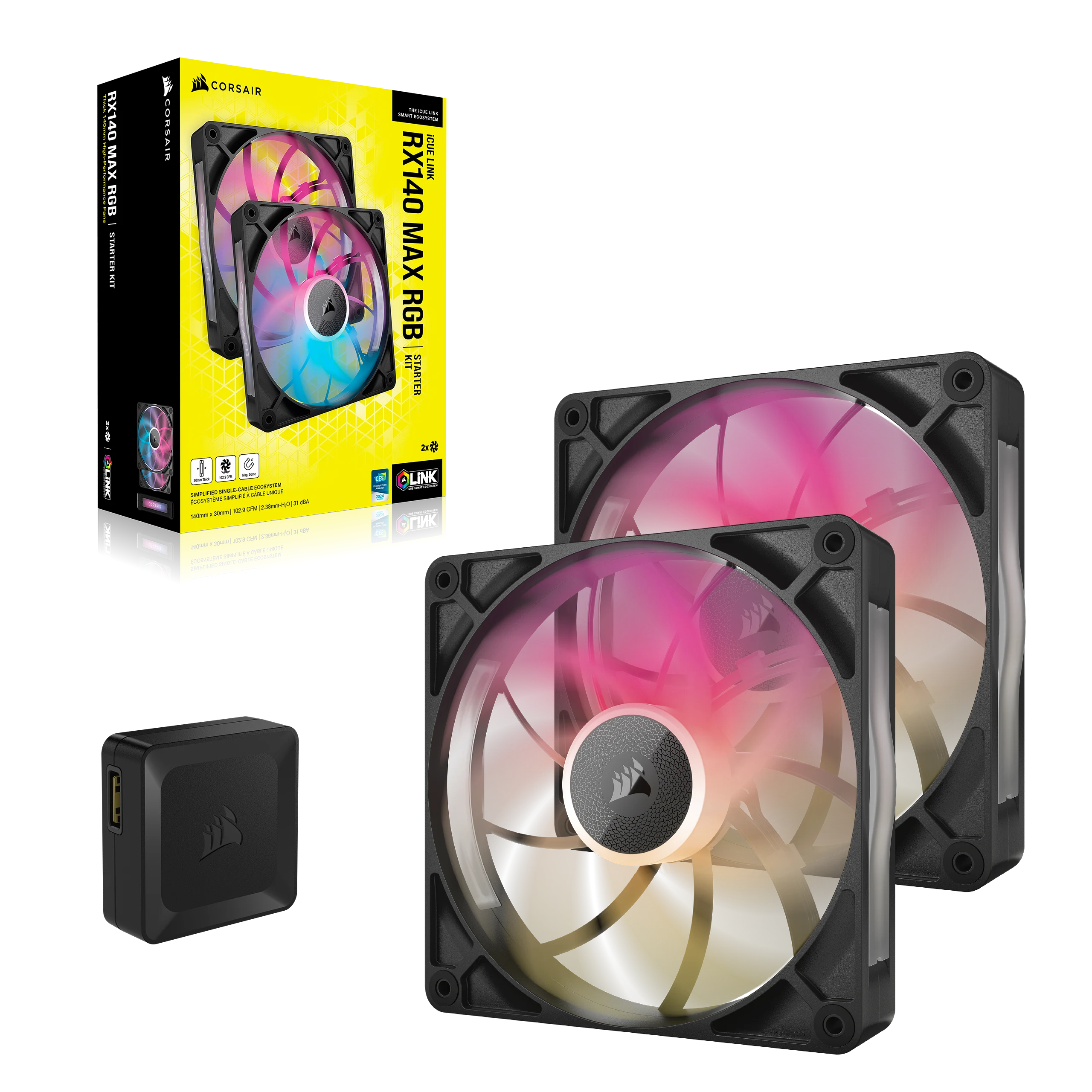 Corsair iCUE Link RX140 MAX RGB Starter Kit - Gehäuselüfter - 140 mm - Schwarz (Packung mit 2), Ansicht 4