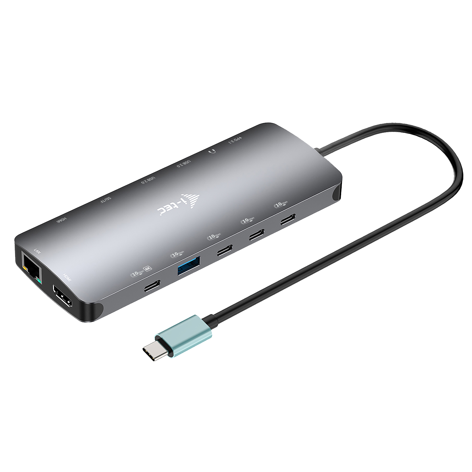 i-tec USB-C Metal NanoDock 2xHDMI 1xUSB-C Video 1xGLAN 1xAudio/Mic 1xSD/microSD 1xUSB 3.2, Ansicht 2