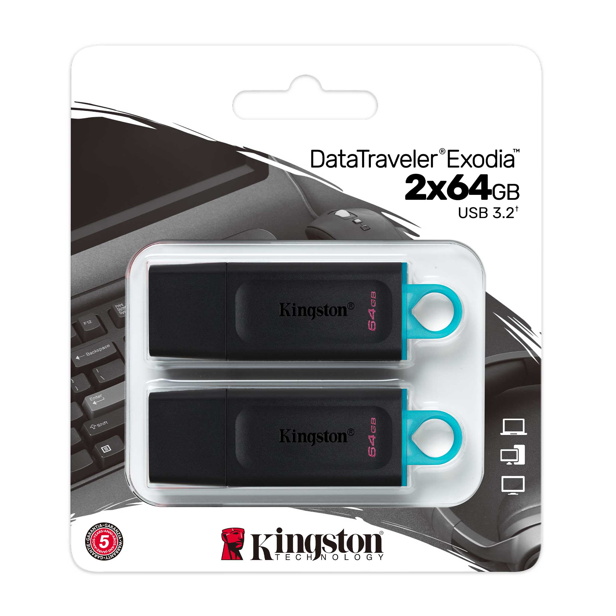 Kingston DataTraveler Exodia - USB-Flash-Laufwerk - 64 GB - USB 3.2 Gen 1 (Packung mit 2), Ansicht 2