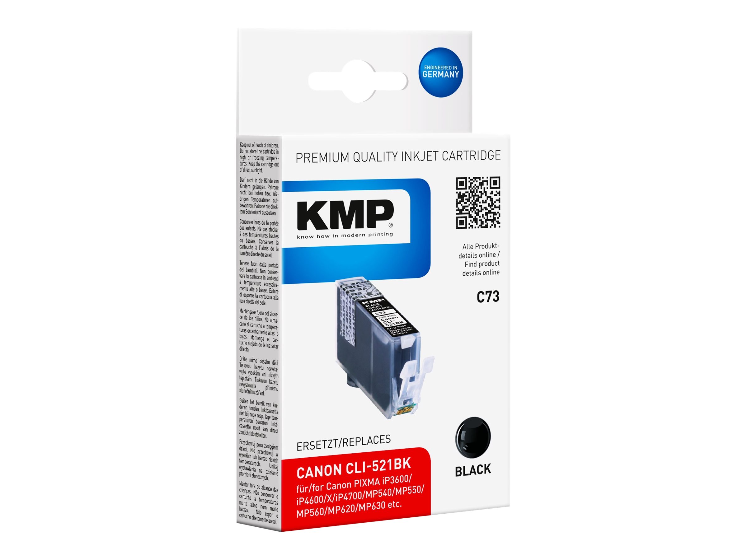 KMP C73 - 9 ml - Schwarz - Tintenpatrone Alternative zu: Canon CLI-521BK, Canon 2933B001 (1509,0001)