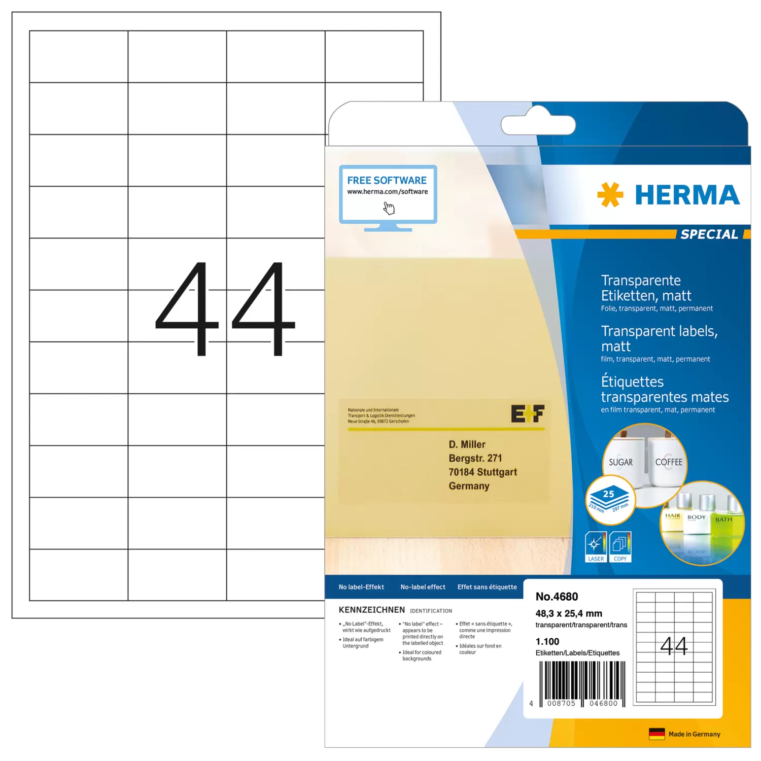 HERMA Special - Matt - permanent selbstklebend - durchsichtig - 48.3 x 25.4 mm 1100 Etikett(en) (25 Bogen x 44), Ansicht 4