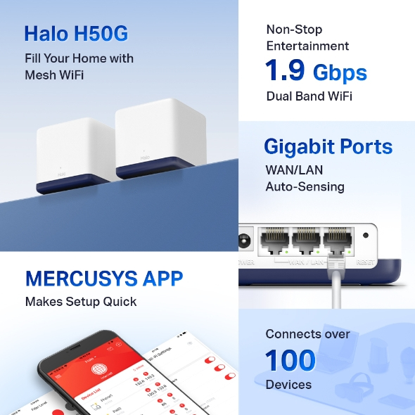 Mercusys Halo H50G(2-pack) - Weiß - Intern - Mesh-System - 0 - 40 °C - 10 - 90% - 5 - 90%, Ansicht 4