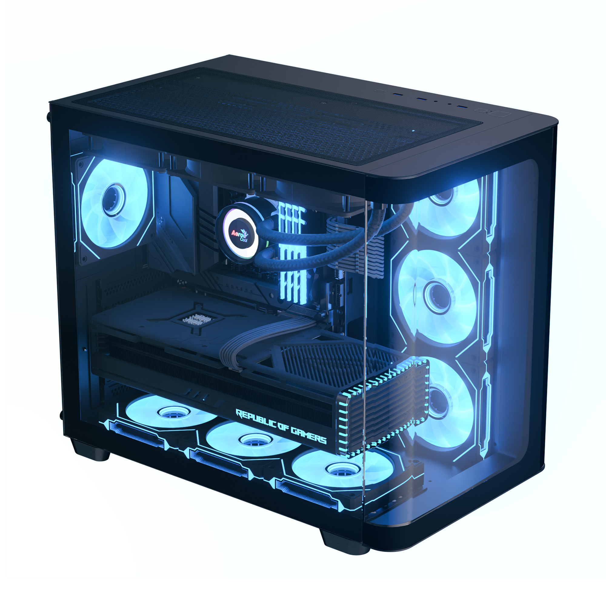 AEROCOOL ADVANCED TECHNOLOGIES Geh Midi P500C-G-BK-v1 o.N. Full Tempered Glas B - Gehäuse, Ansicht 3