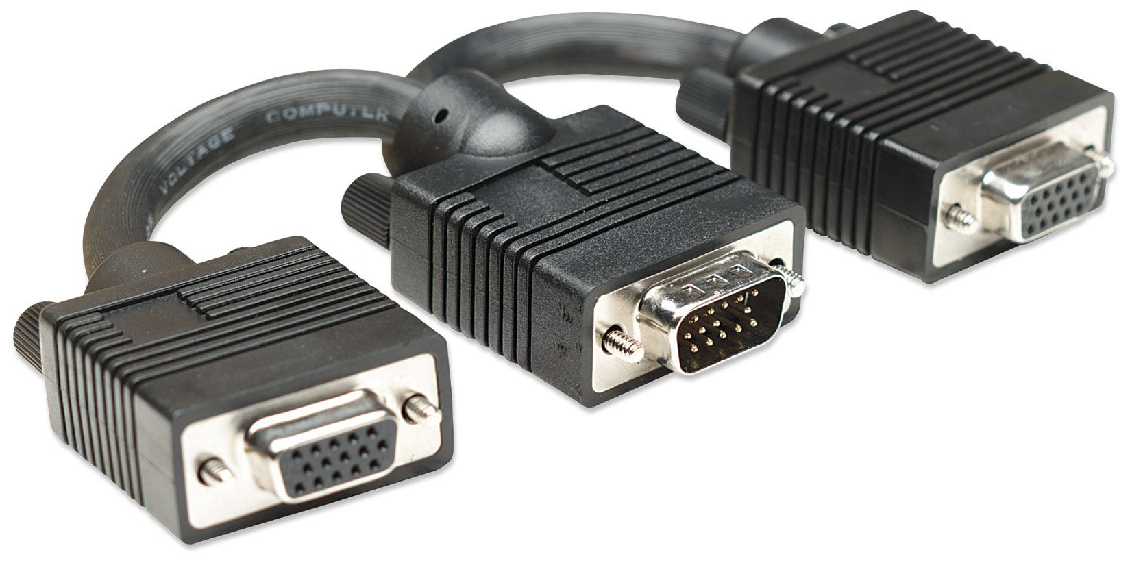 Manhattan SVGA Y Cable, HD15, 15cm, Male to Females, Splits an SVGA connection between two monitors, Compatible with VGA, Ansicht 3