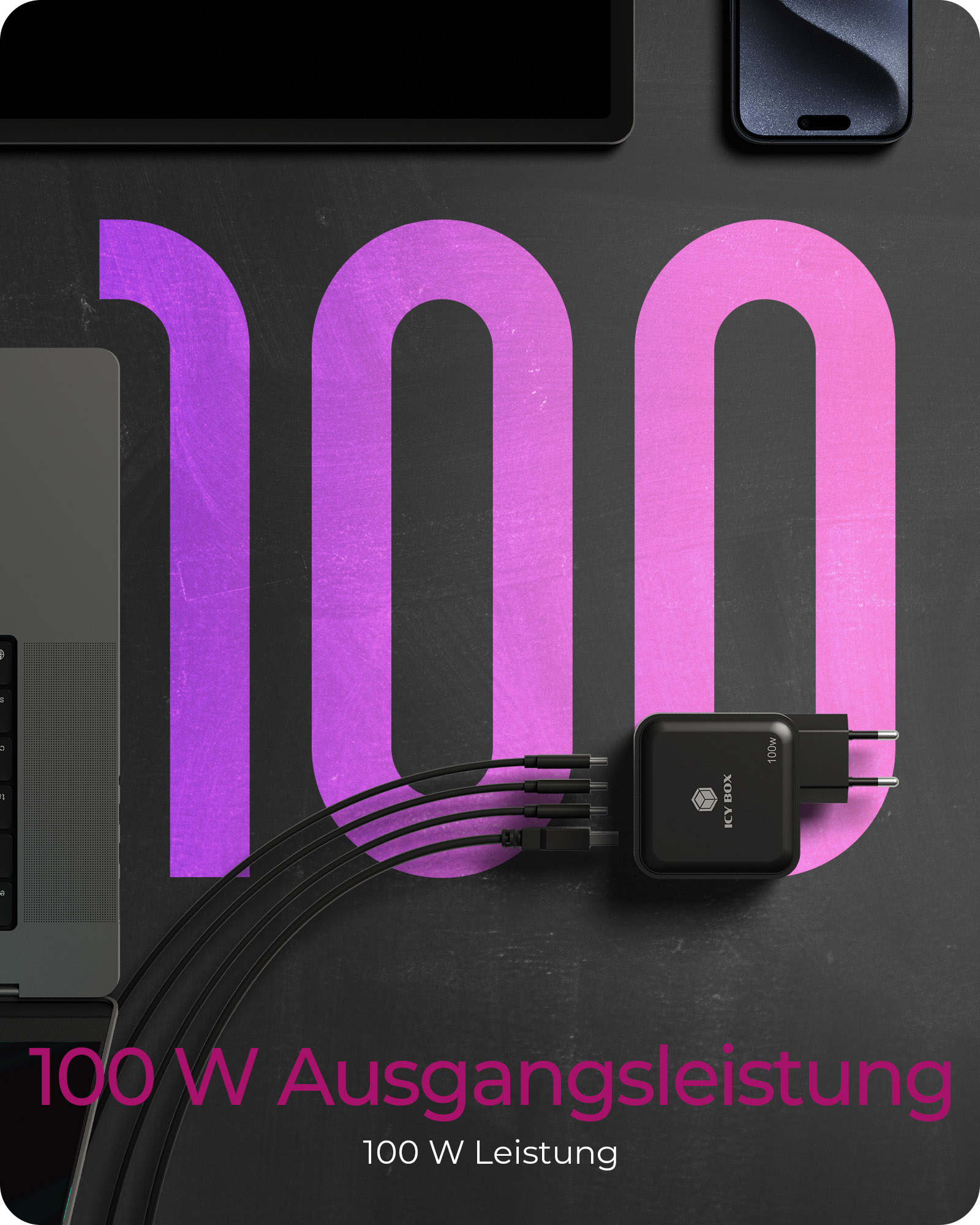 ICY BOX Ladegerät 4-Port 100W GaN mit PD 3.0, Ansicht 4
