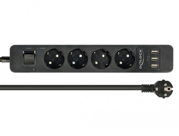 DeLOCK Extension Socket Stikdåse 4-stik 16A Sort 1.5m