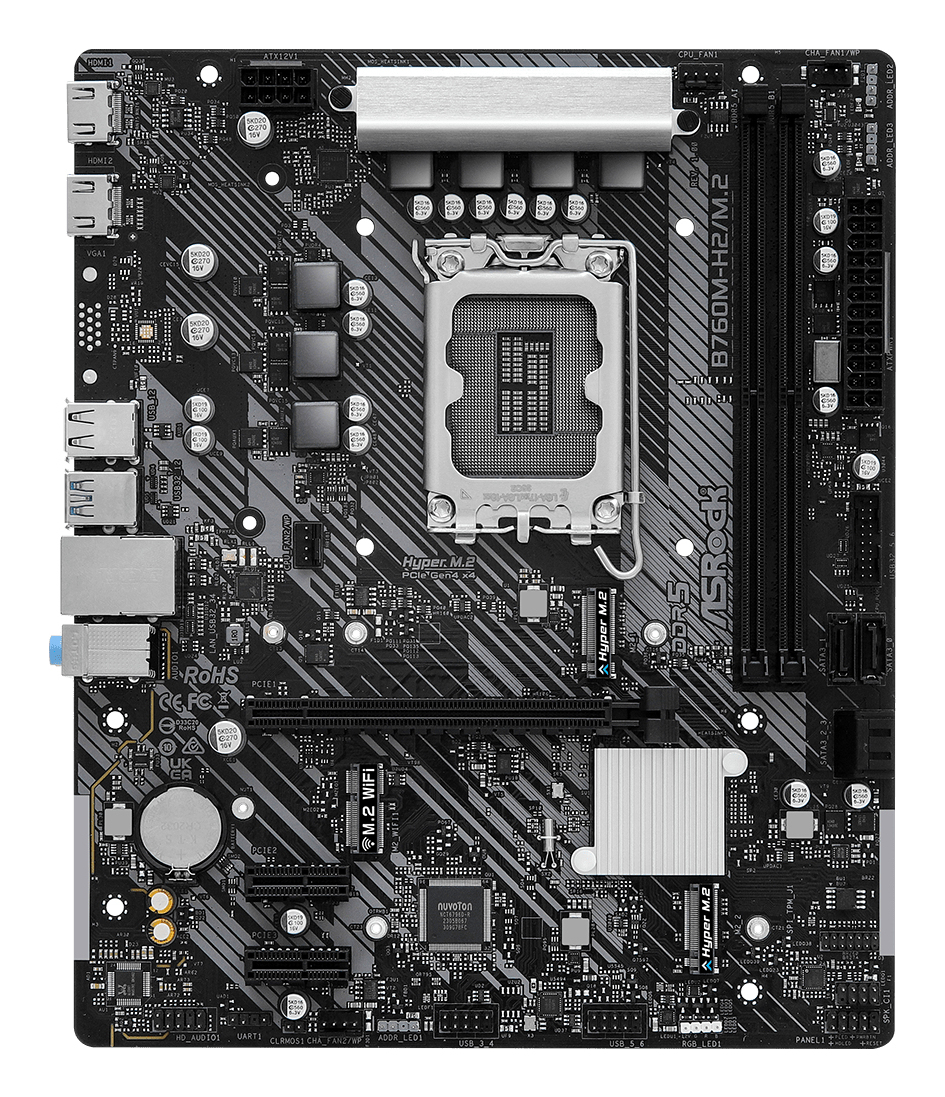 ASRock B760M-H/M.2 - Motherboard - micro ATX - LGA1700-Sockel - B760 Chipsatz - USB 3.2 Gen 1, USB-C 3.2 Gen 1, Ansicht 3