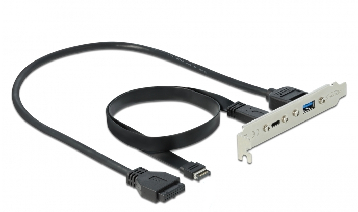 Delock Slot bracket - USB-Konsole - 19-poliger USB 3.0 Kopf, 20-poliger USB 3.1 Header zu USB Typ A, 24 pin USB-C (W), Ansicht 3