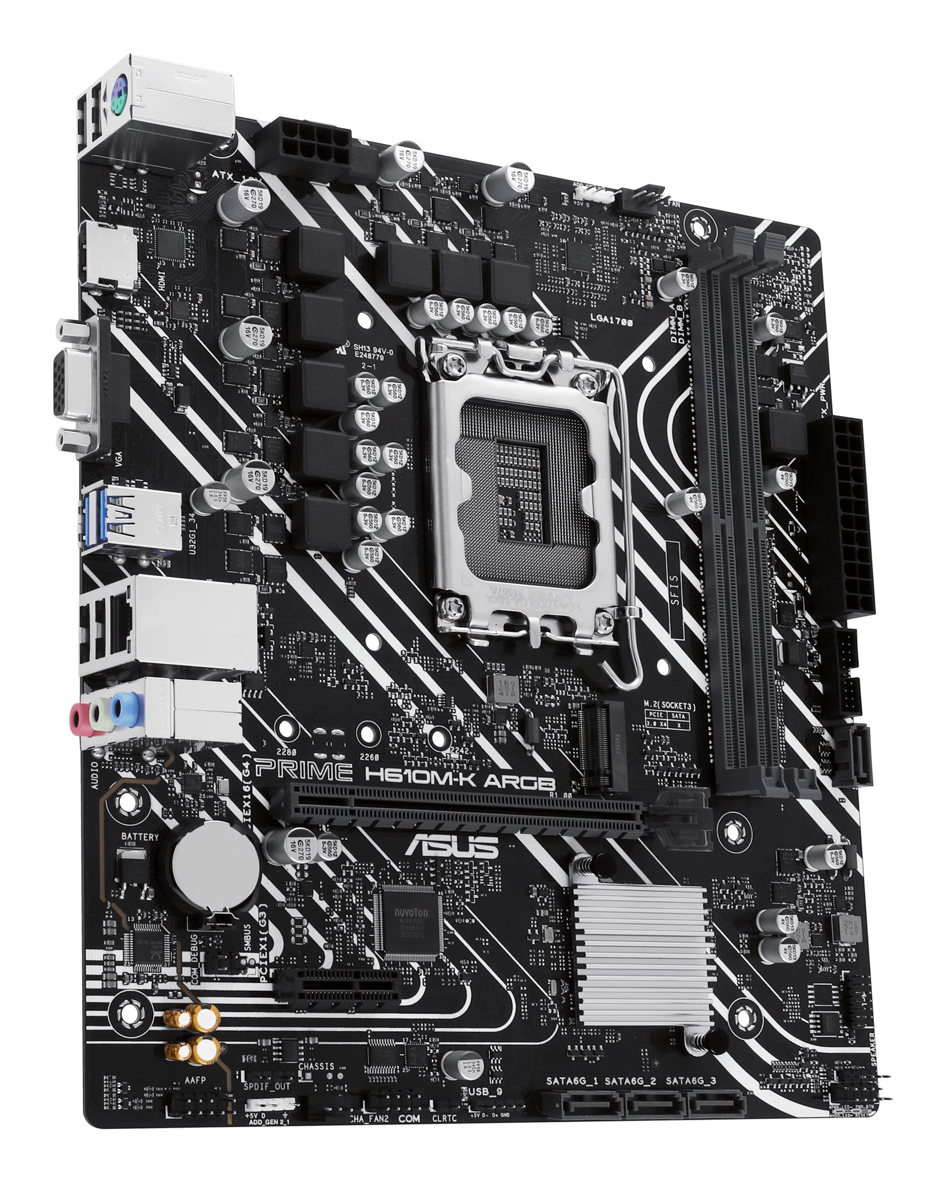 ASUS PRIME H610M-K ARGB - Motherboard - micro ATX - LGA1700-Sockel - H610 Chipsatz - USB 3.2 Gen 1 - Gigabit LAN, Ansicht 3