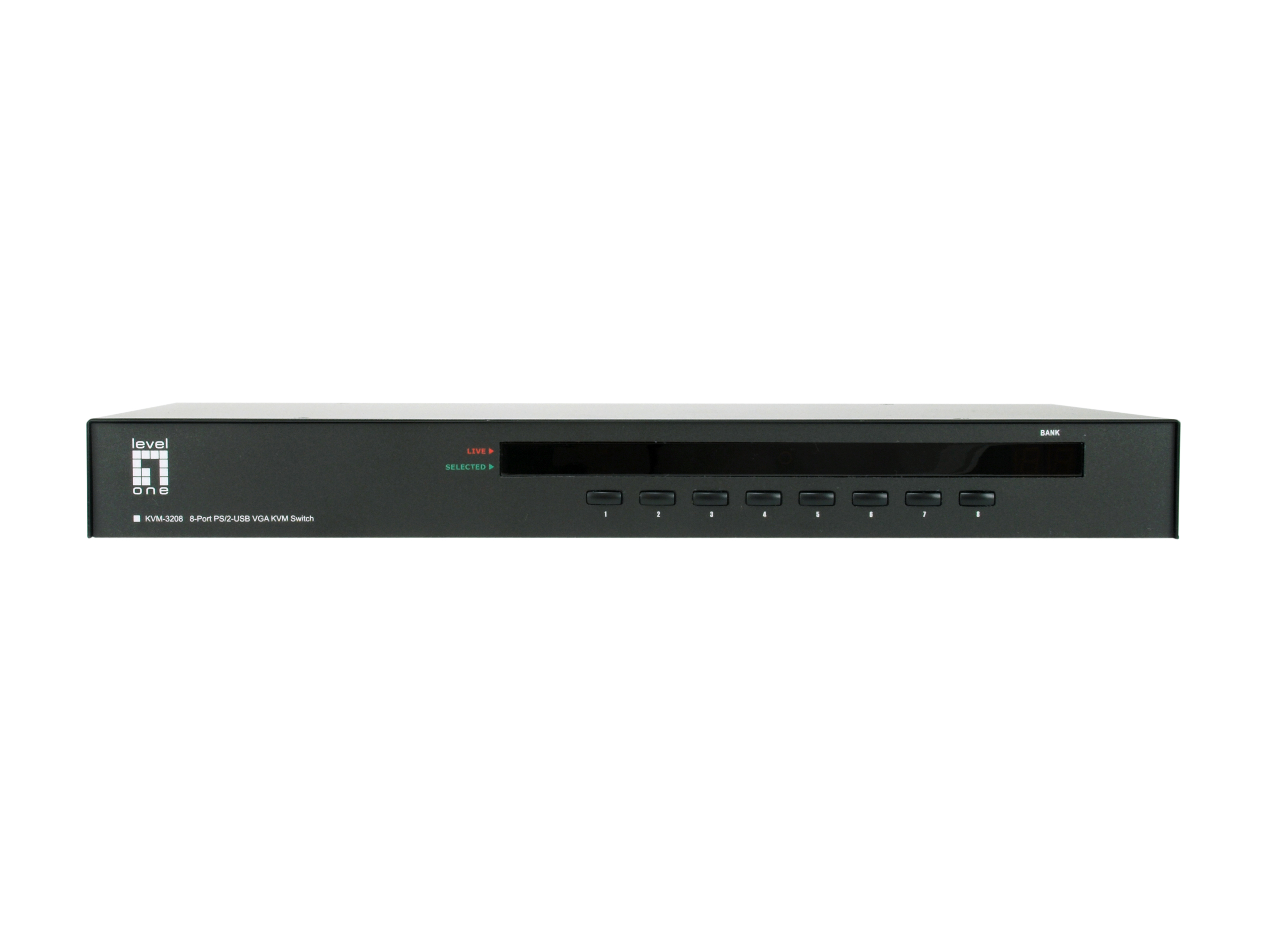 LevelOne 8-Port PS/2-USB VGA KVM Switch - 2048 x 1536 Pixel - Rack-Einbau - 1U - Schwarz, Ansicht 3