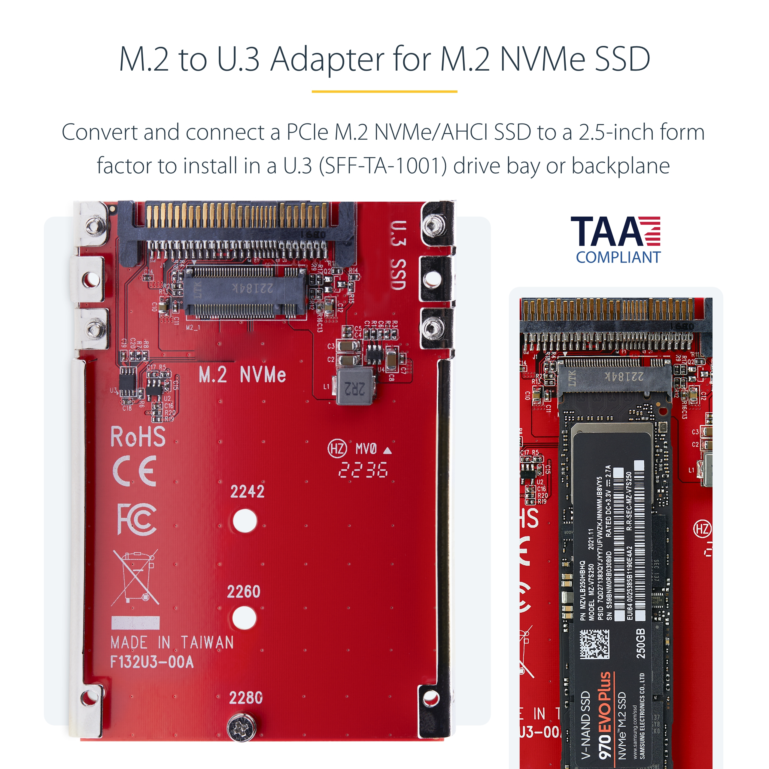 StarTech.com M.2 to U.3 Adapter, For M.2 NVMe SSDs, PCIe M.2 Drive to 2.5inch U.3 (SFF-TA-1001), Ansicht 2