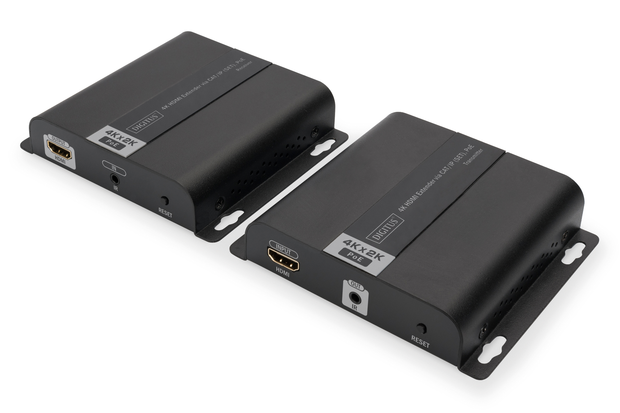 DIGITUS 4K HDMI Extender über CAT/IP (Set), PoE, 3840 x 2160 Pixel, AV-Sender &amp; -Empfänger, 120 m, Kabelgebunden, Schwarz