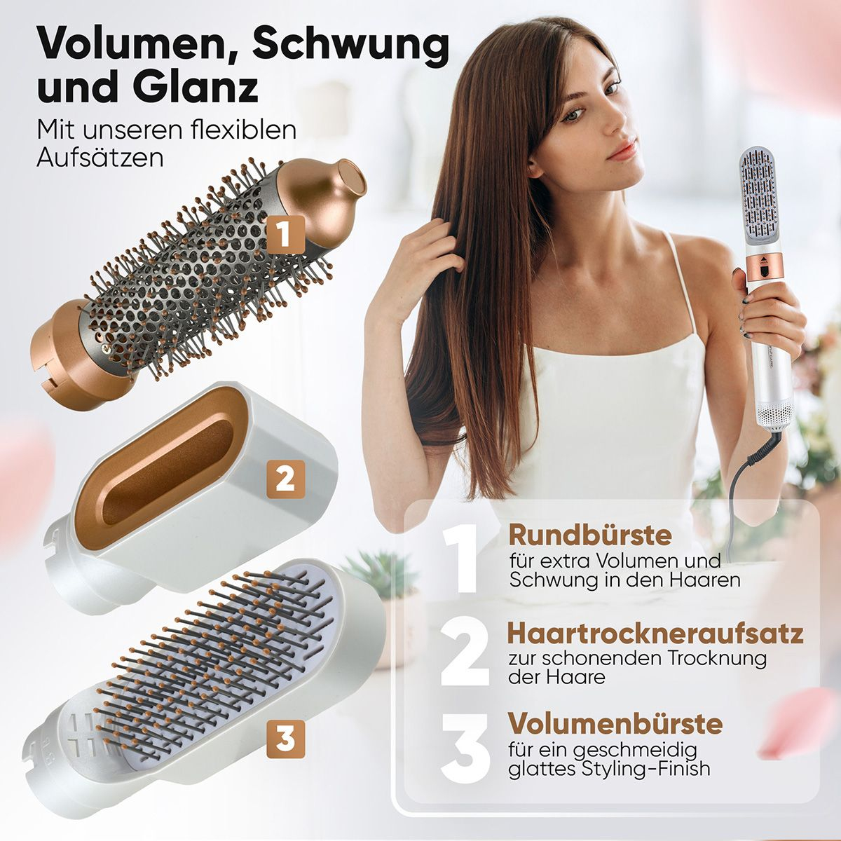 Clatronic Warmluft-Lockenbürste PC-HAS 3132 weiß-rosé, Ansicht 3