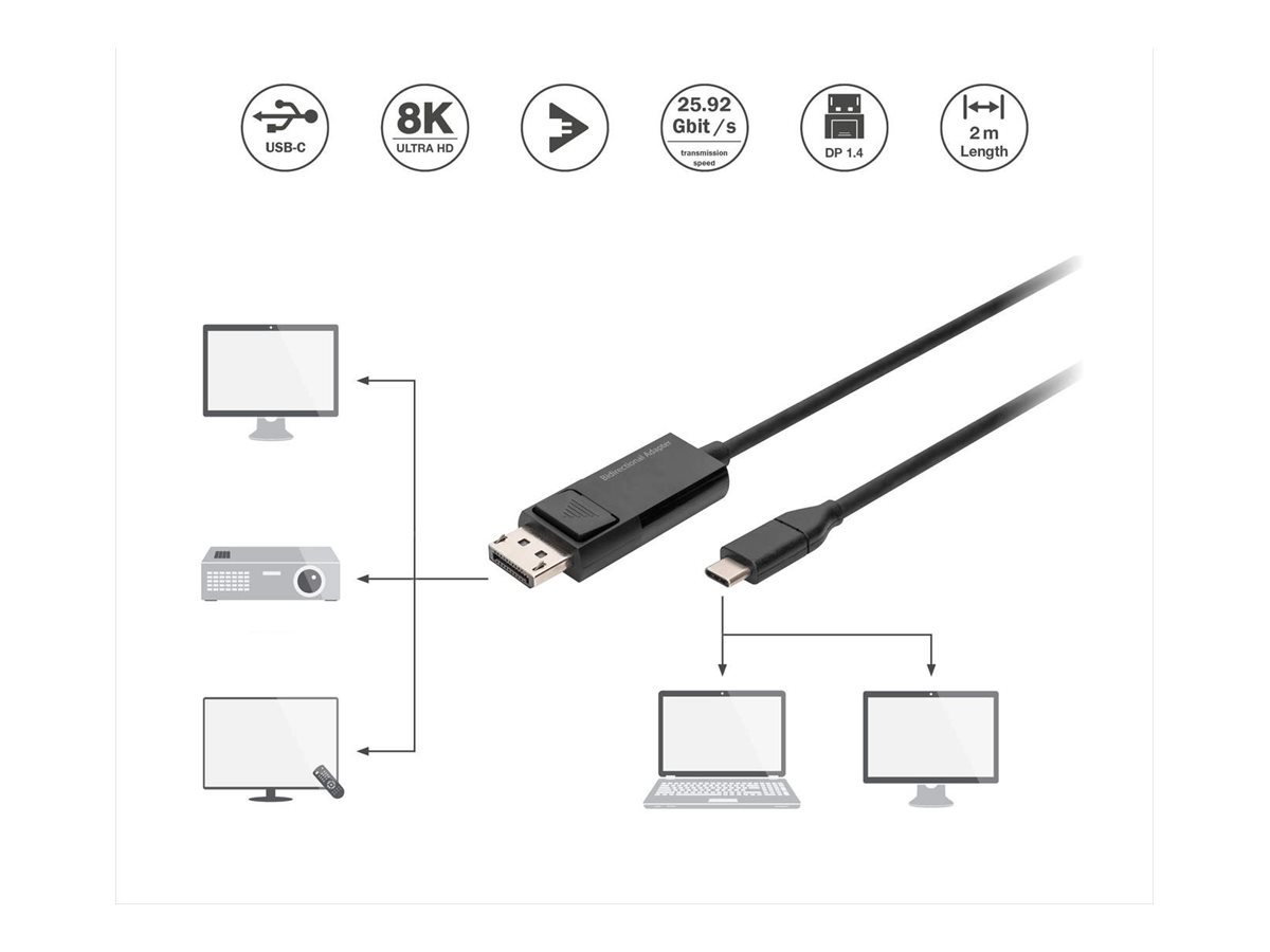 DIGITUS USB Typ C <=> DisplayPort Bidirektionales Adapterkabel