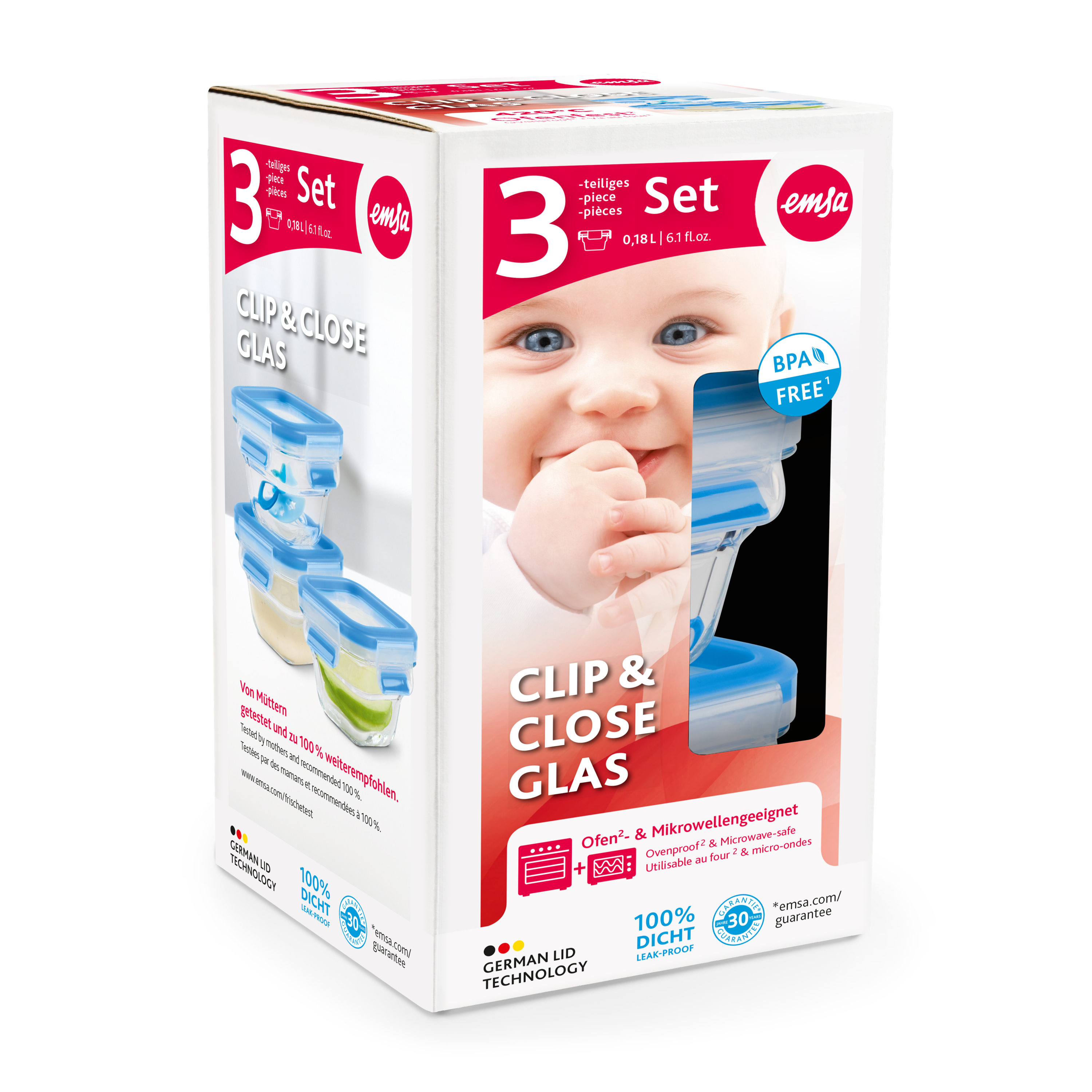 Groupe SEB EMSA CLIP & CLOSE GLAS - Frischhaltedosen-Set, Ansicht 3