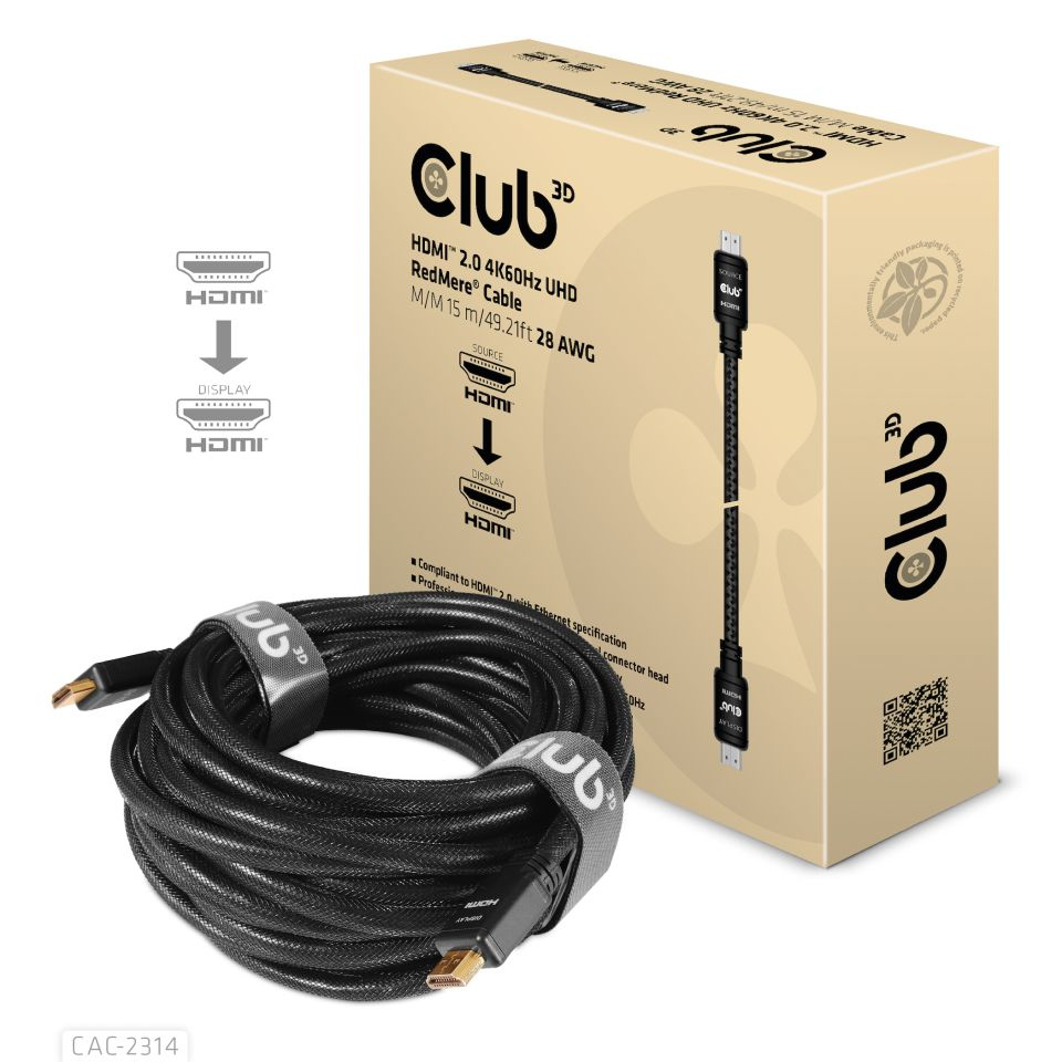 Club 3D CAC-2314 - HDMI mit Ethernetkabel - HDMI (M) - bis HDMI (M) - 15 m - RedMere Technology - 4K Unterstützung, Ansicht 4