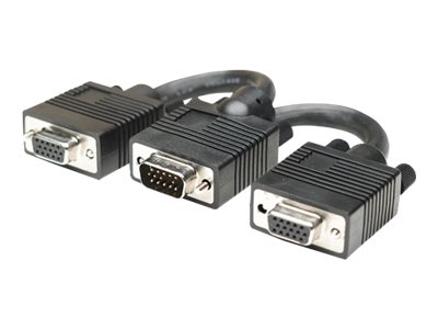 Manhattan SVGA Y Cable, HD15, 15cm, Male to Females, Splits an SVGA connection between two monitors, Compatible with VGA, Fully Shielded, Black, Lifetime Warranty, Polybag - VGA-Splitter - HD-15 (VGA)