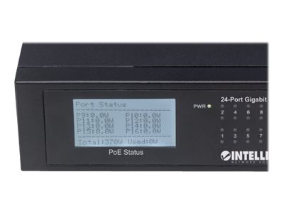Intellinet 24-Port Gigabit Ethernet PoE+ Switch with 2 SFP Ports LCD Display IEEE 802.3ataf Power over Ethernet (PoE+PoE)