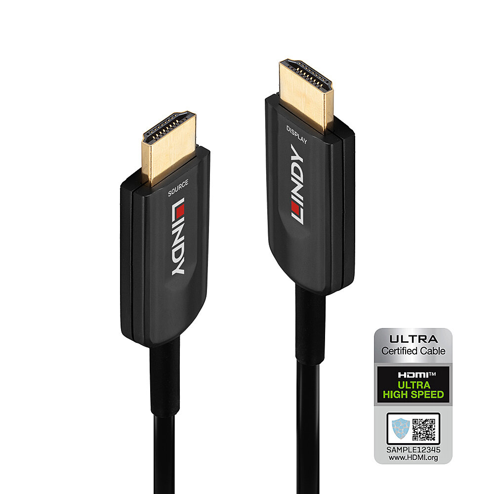 Lindy Ultra High Speed - HDMI-Kabel - HDMI männlich zu HDMI männlich - 15 m - Hybrid Kupfer/Kohlefaser - Schwarz - rund, Ansicht 5