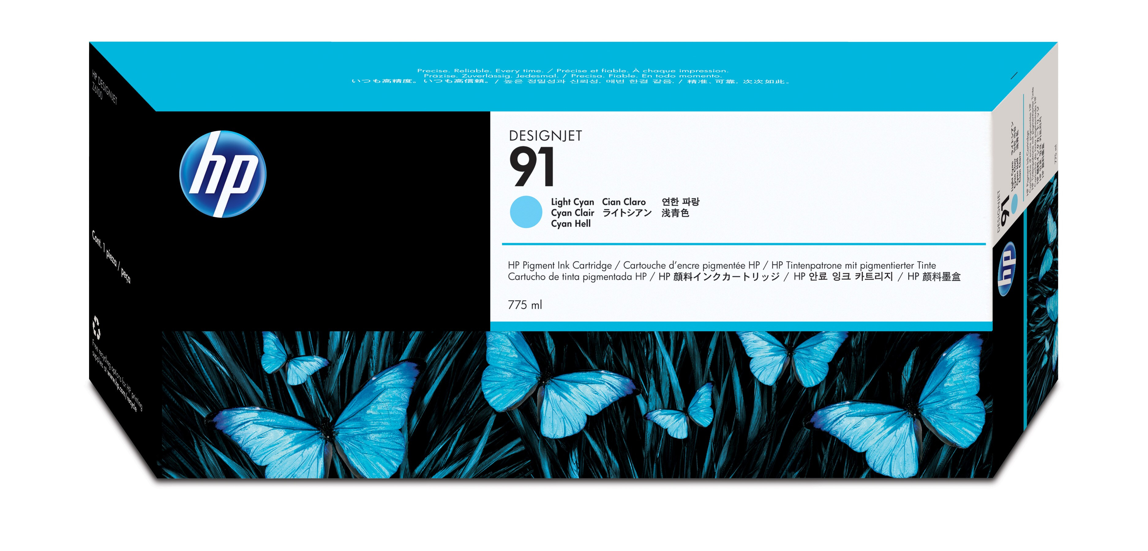 HP 91 Cyan hell Druckerpatrone, pigmentbasiert, 775 ml, Helle Cyan, Tinte auf Pigmentbasis, 775 ml, 1 Stück(e)