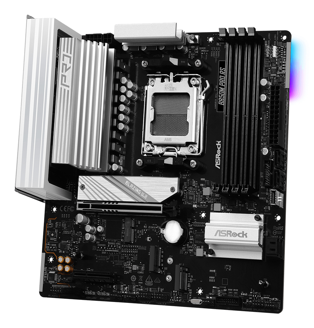 ASRock B850M Pro RS AM5 mATX HDMI/DP DDR5 - AMD Sockel AM5 (Ryzen Zen4) - Micro/Mini/Flex-ATX, Ansicht 4