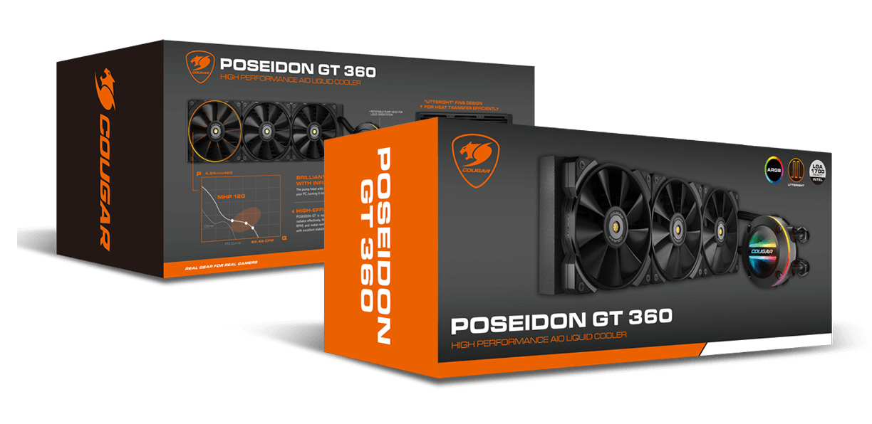 Cougar CPU Wasserkühlung Poseidon-GT 360 ARGB Schwarz - AMD Sockel AM3 (Ph. II/Ath. II) - AMD Sockel AM4 (Ryzen), Ansicht 3