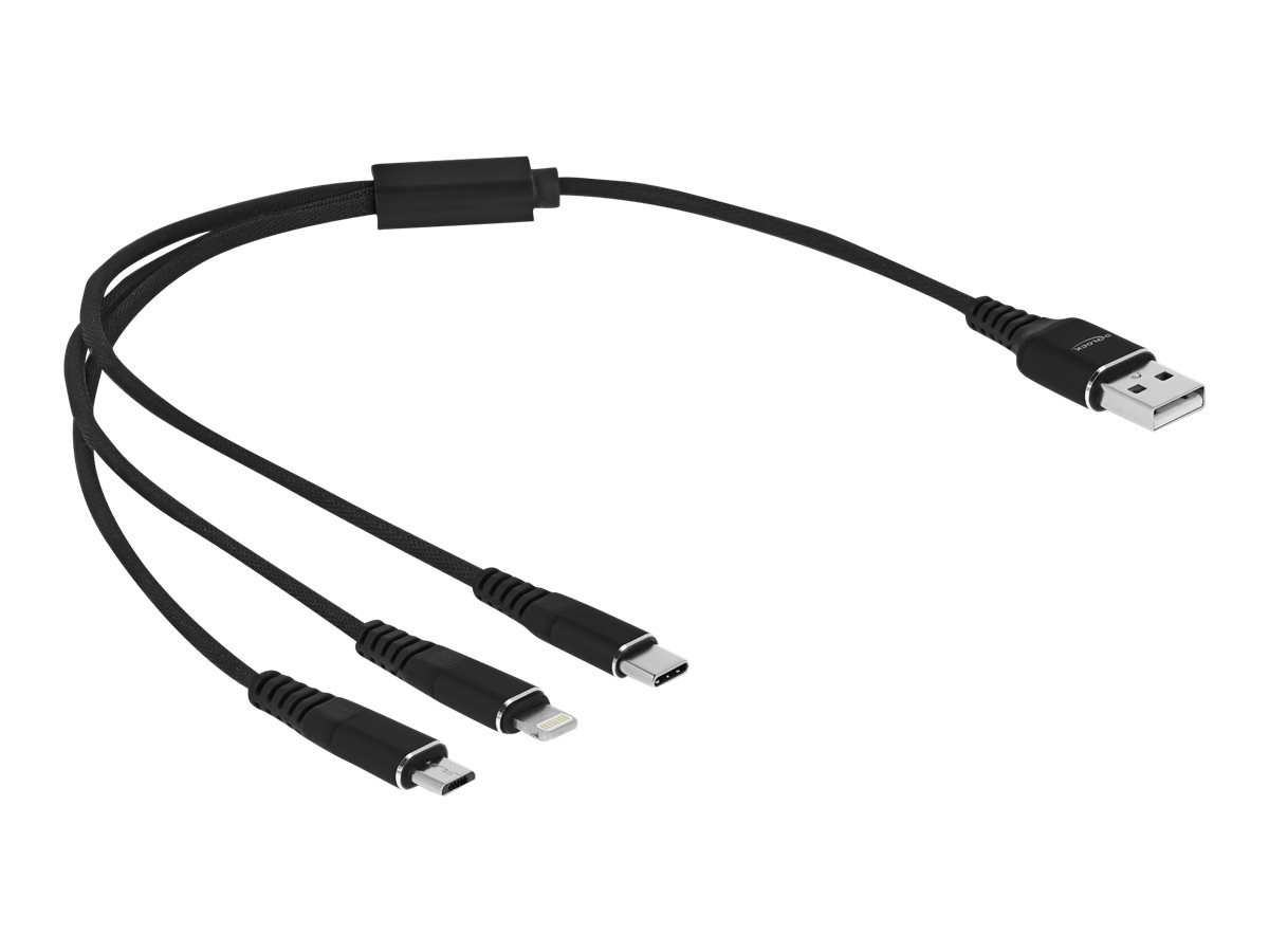 Delock USB Ladekabel 3 in 1 für Lightning / Micro USB / USB Type-C 30 cm schwarz