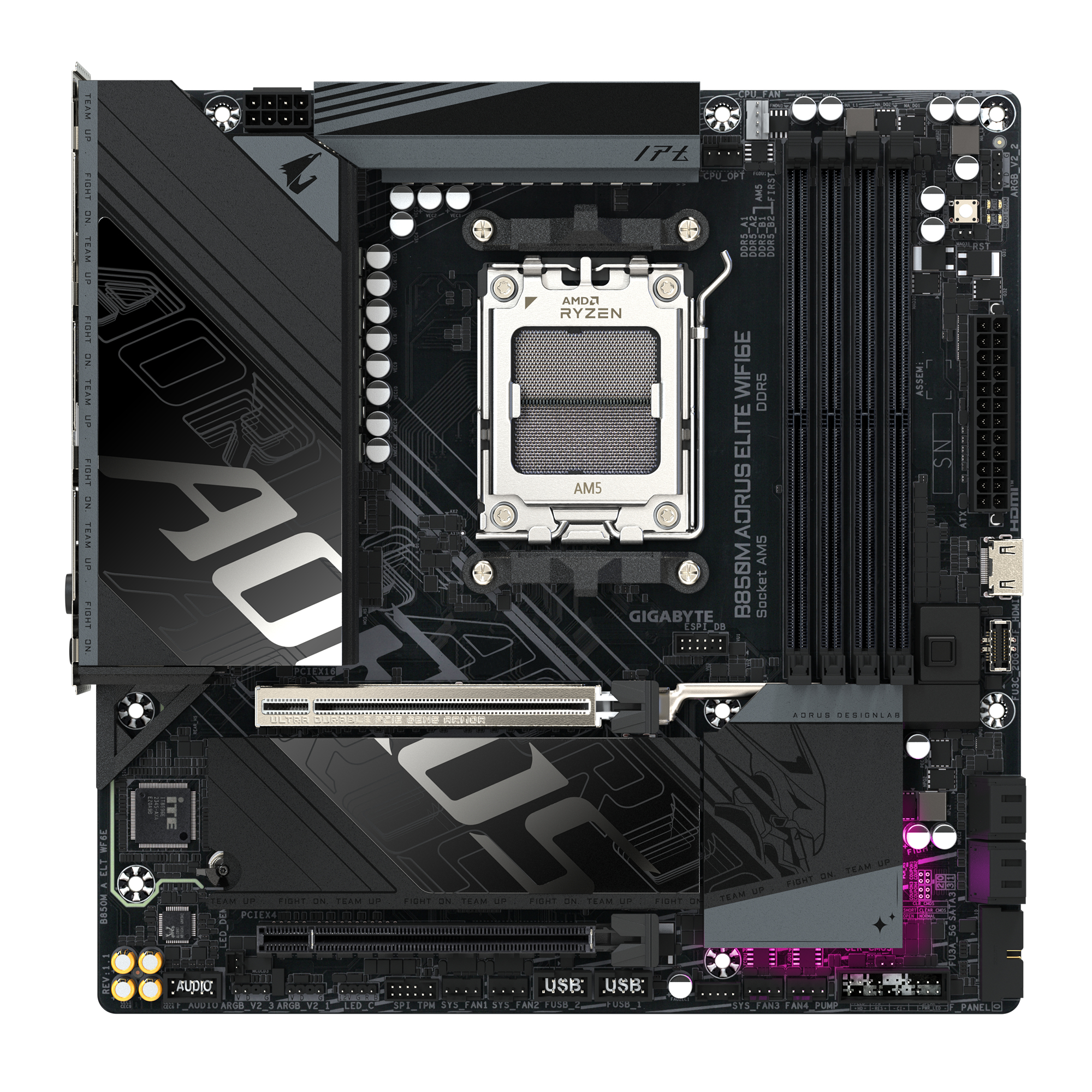 Gigabyte AORUS B850M ELITE WIFI6E - Motherboard - micro ATX - Socket AM5 - AMD B850 Chipsatz - USB-C 3.2 Gen 2x2…, Ansicht 3