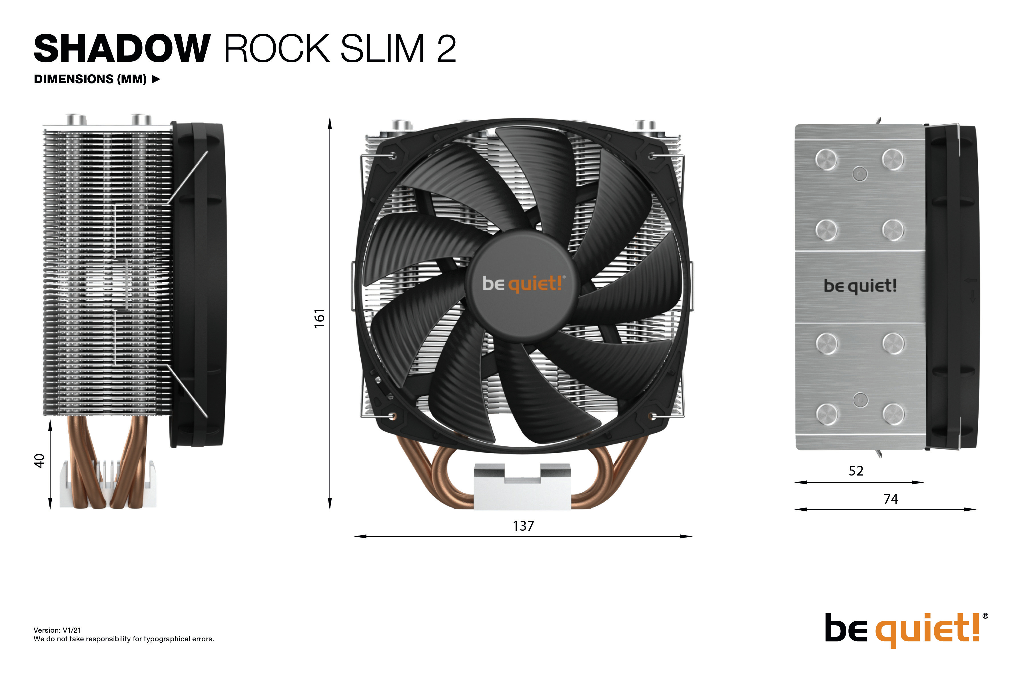 Be Quiet! Shadow Rock Slim 2 - Prozessor-Luftkühler - (für: LGA1155, LGA1150, LGA1151, LGA2011-3 (Square ILM), Ansicht 2