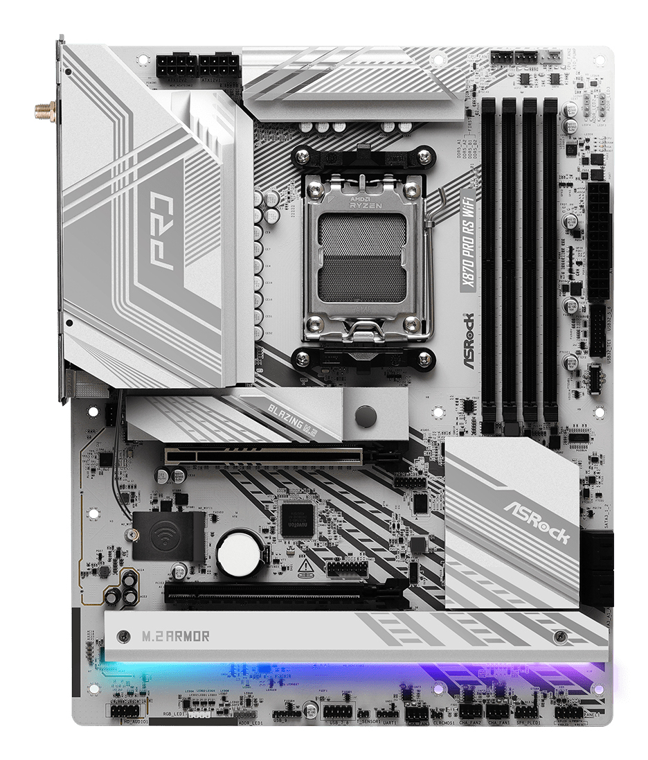 ASRock X870 Pro RS WiFi - Motherboard - ATX - Socket AM5 - AMD X870 Chipsatz - USB4, USB 3.2 Gen 1, USB-C 3.2 Gen 2x2, Ansicht 3