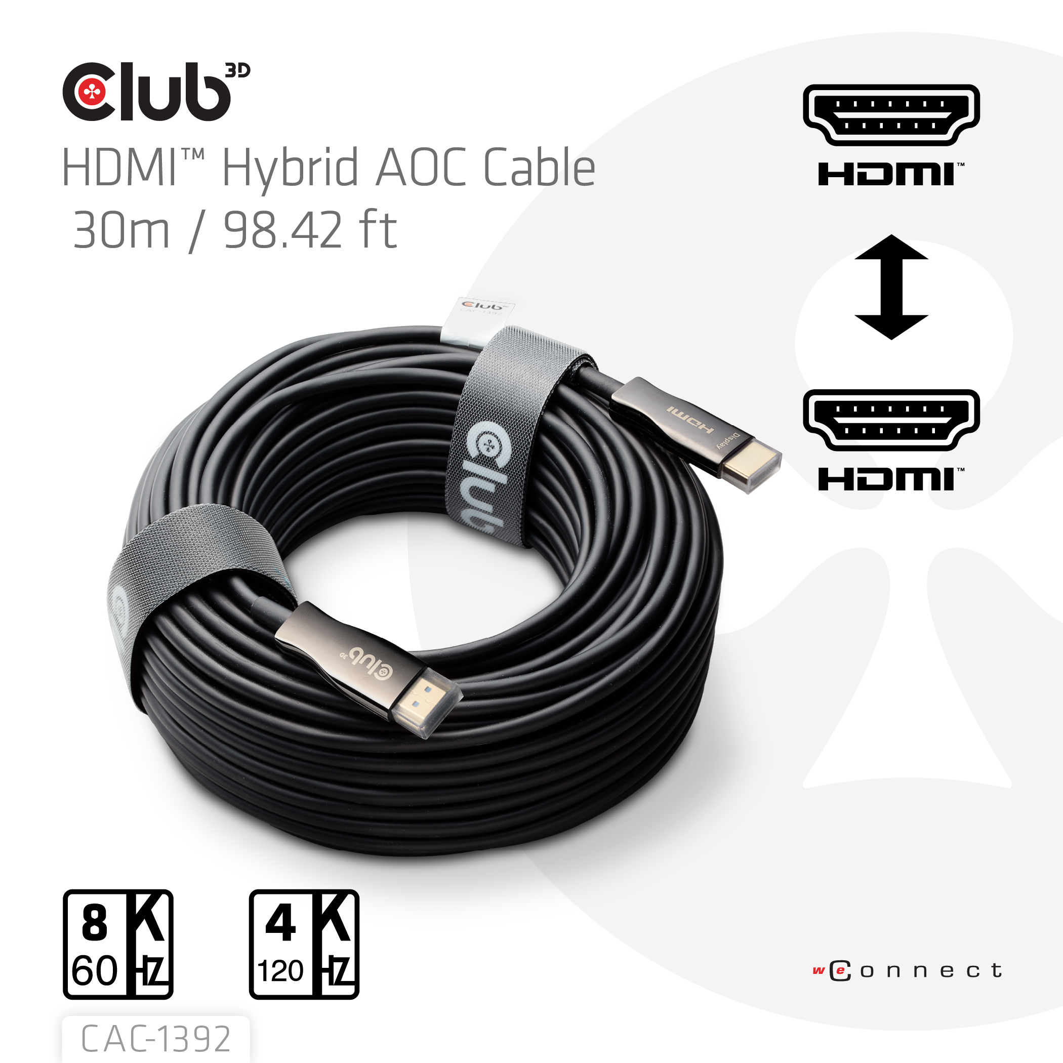Club 3D Ultra High Speed - HDMI-Kabel - HDMI männlich zu HDMI männlich - 30 m - Schwarz - Active Optical Cable (AOC), Ansicht 4