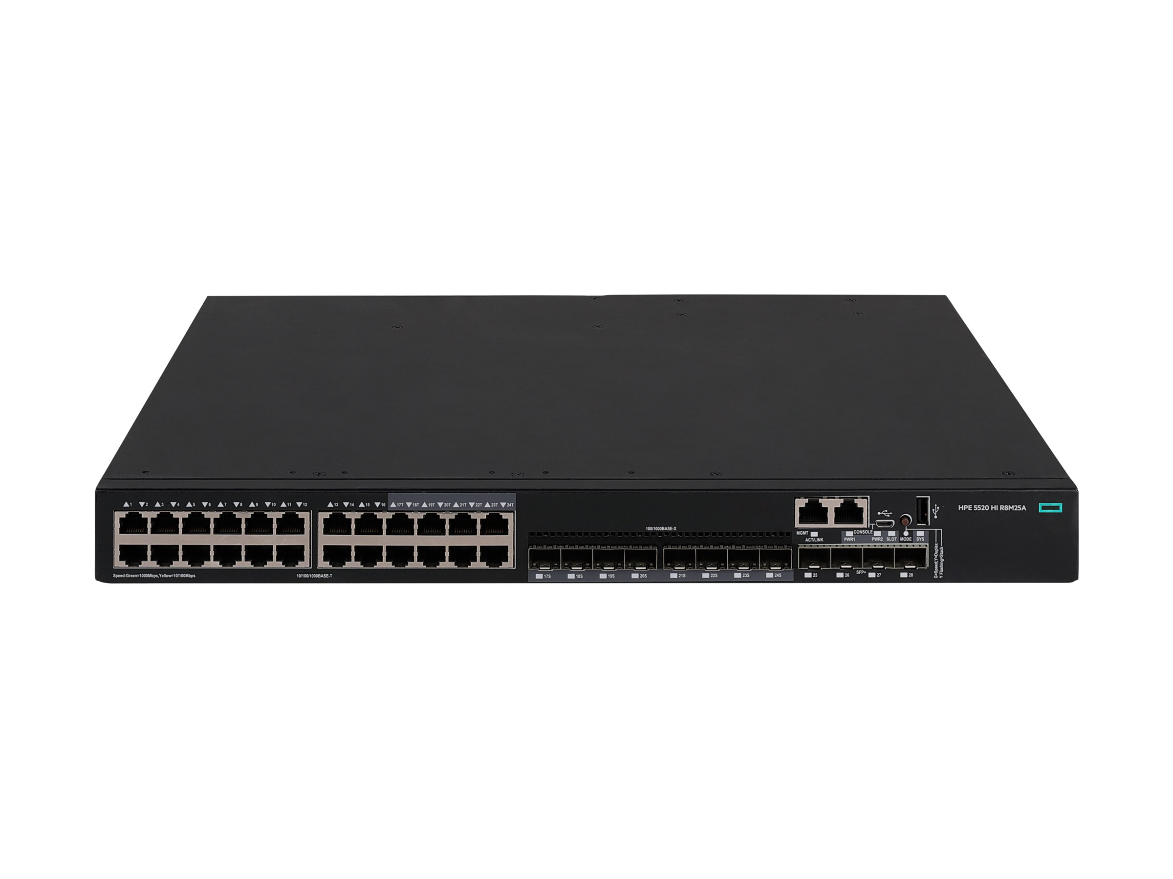 HPE Networking Comware 5520HI 24p SFP 1G 4p SFP+ 1G/10G 1-slot TAA Switch - Switch - 1 Steckplatz für Erweiterungsmodul - L3 - managed - 16 x 100/1000 / SFP + 8 x 10/100/1000 + 4 x 1 Gigabit / 10 Gigabit SFP+ + 4 x 1 Gigabit / 10 Gigabit SFP+ (Uplink / St