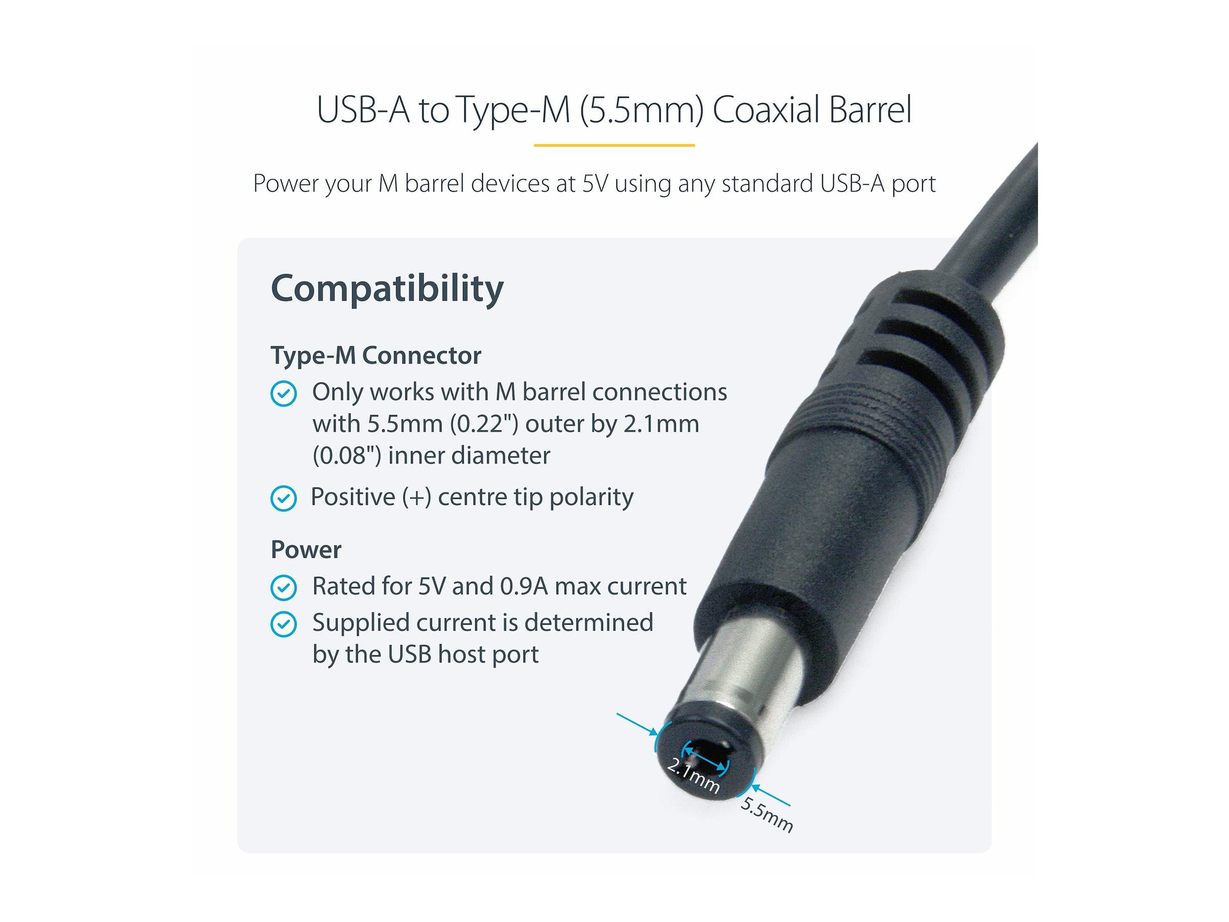 StarTech.com 91cm USB Typ-M 5V Hohlstecker - USB auf 5,5mm DC-Stecker - Stromkabel - USB (nur Strom)