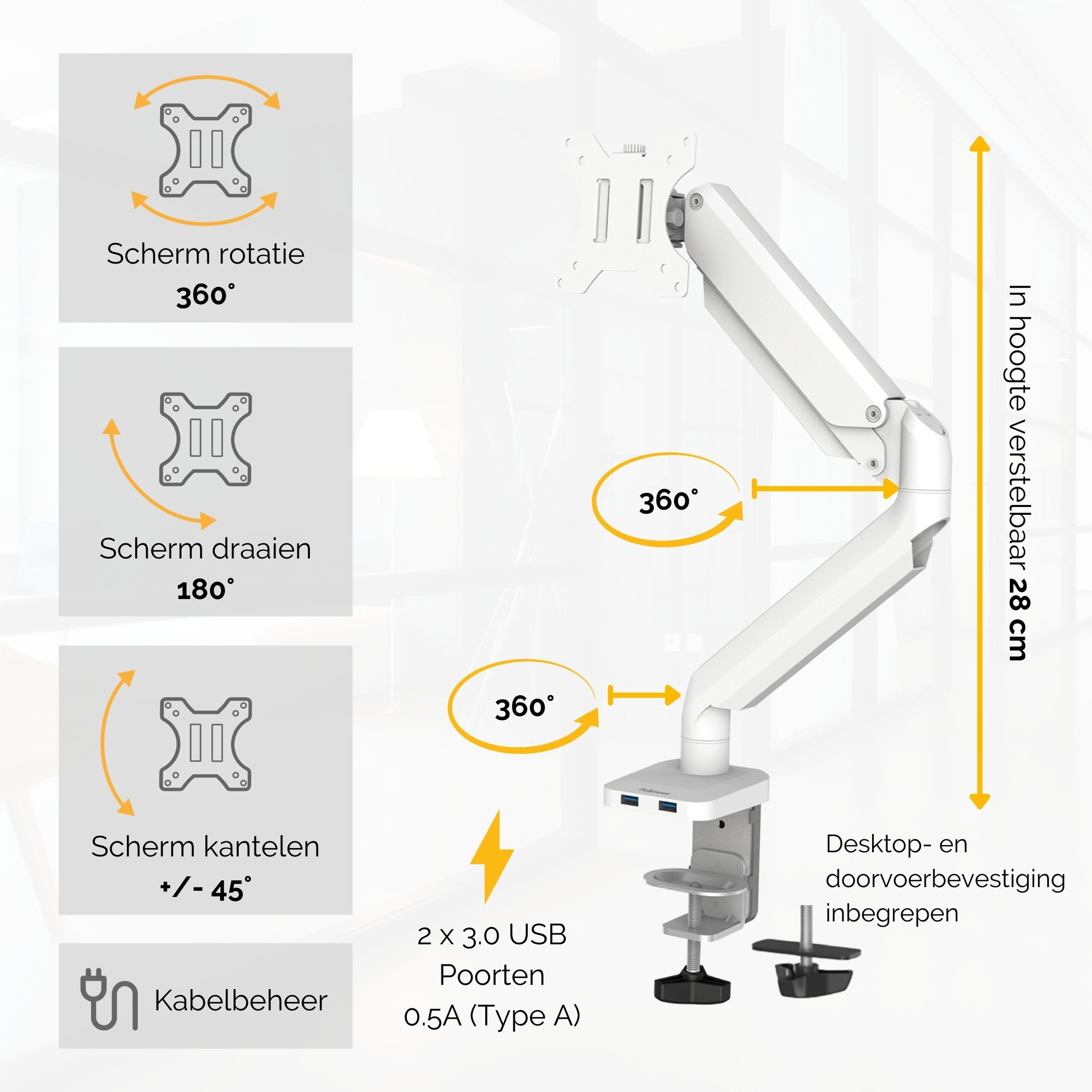 Fellowes Platinum Series - Befestigungskit - einstellbarer Arm - für Monitor - Aluminium - weiß, Ansicht 2