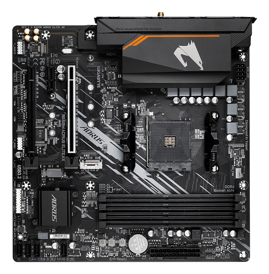 Gigabyte AORUS B550M ELITE AX - 1.3 - Motherboard - micro ATX - Socket AM4 - AMD B550 Chipsatz - USB 3.2 Gen 1, Ansicht 3