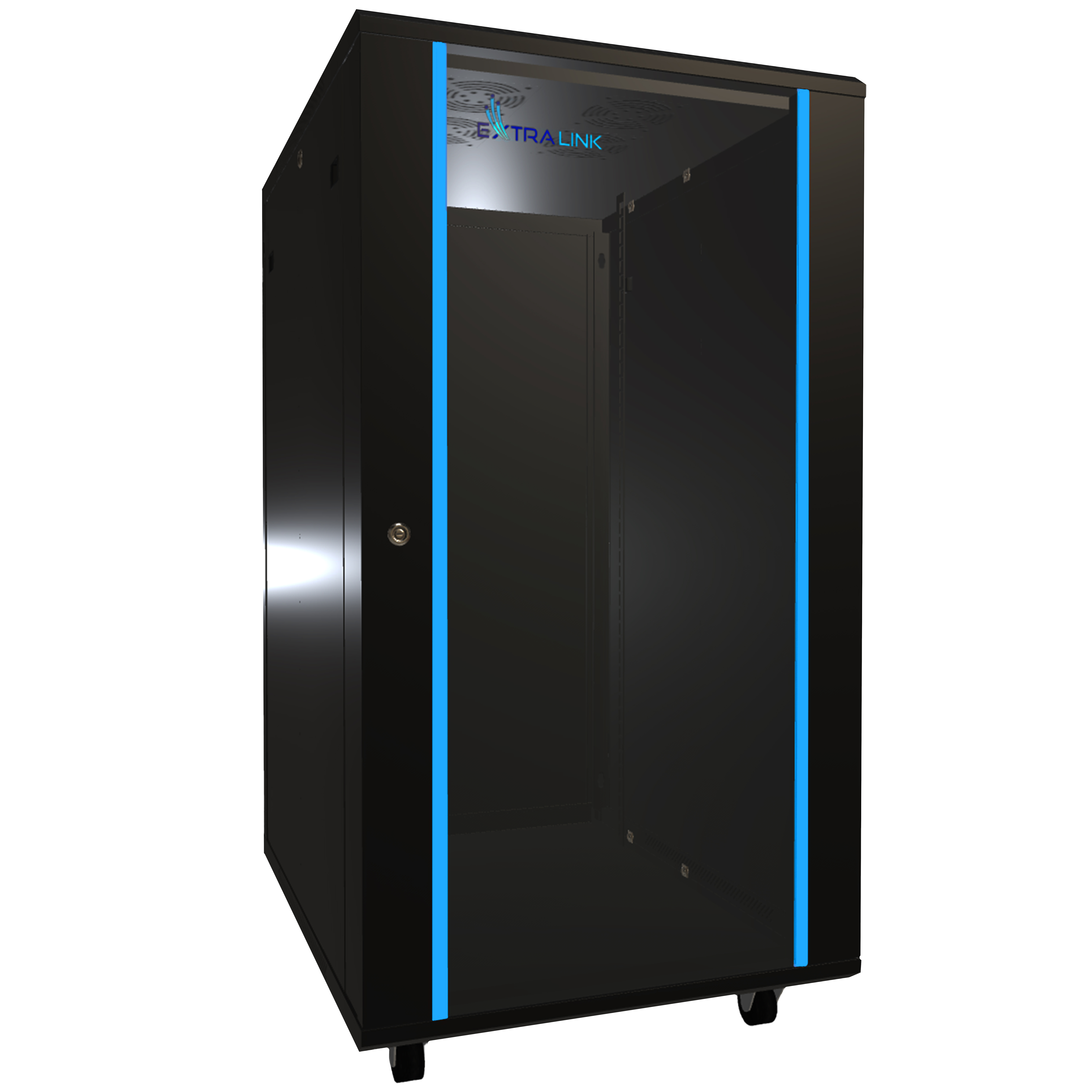 Extralink Rackmount-Schrank 22U 600x800 Schwarz stehend - 22U - 726 kg - Sperrschloss - Ablageschienen - Schwarz, Ansicht 2