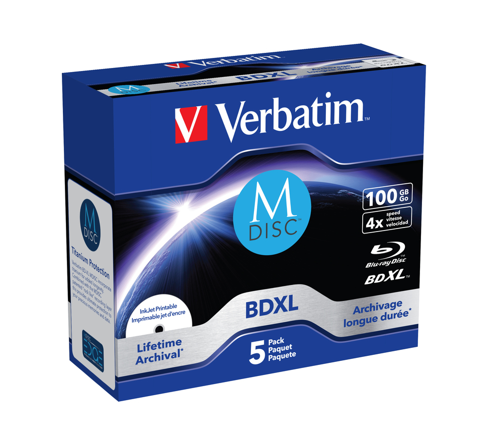 Verbatim M-Disc - 5 x BD-R XL - 100 GB 4x - mit Tintenstrahldrucker bedruckbare Oberfläche - Jewel Case (Schachtel), Ansicht 2