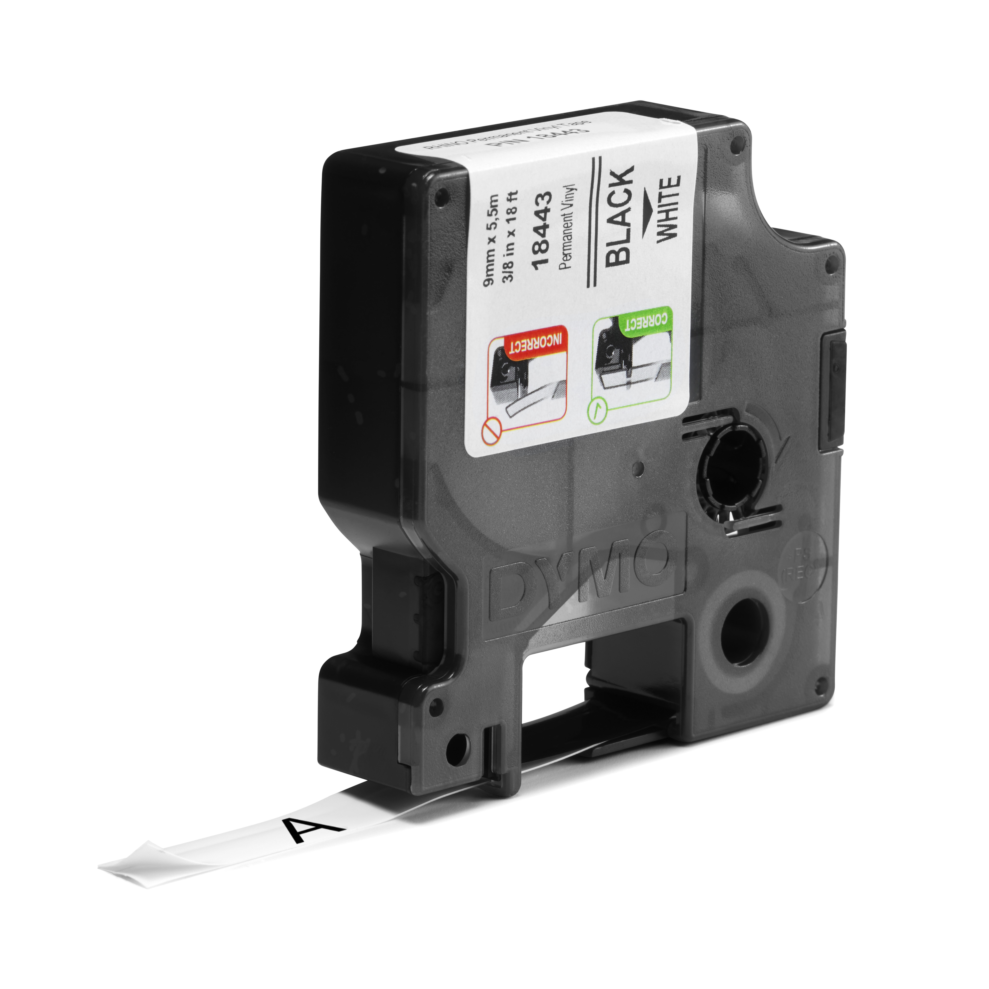 Dymo IND - Vinyl - Klebstoff - Schwarz auf Weiß - Rolle (0,9 cm x 5 m), Ansicht 2
