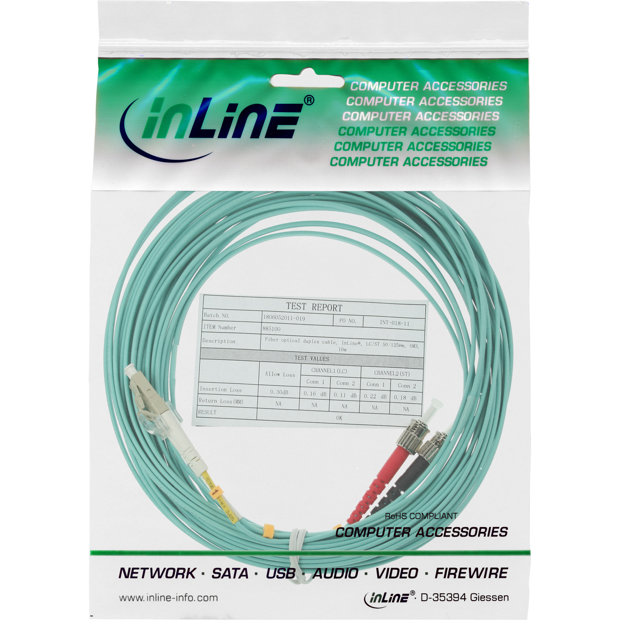 InLine - Patch-Kabel - LC Multi-Mode (M) zu ST multi-mode (M) - 20 m - Glasfaser - Duplex