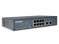 DIGITUS 8-Port Fast Ethernet PoE Netzwerkswitch, Desktop, unmanaged, 2 Uplink Ports RJ45,120 W, af/at