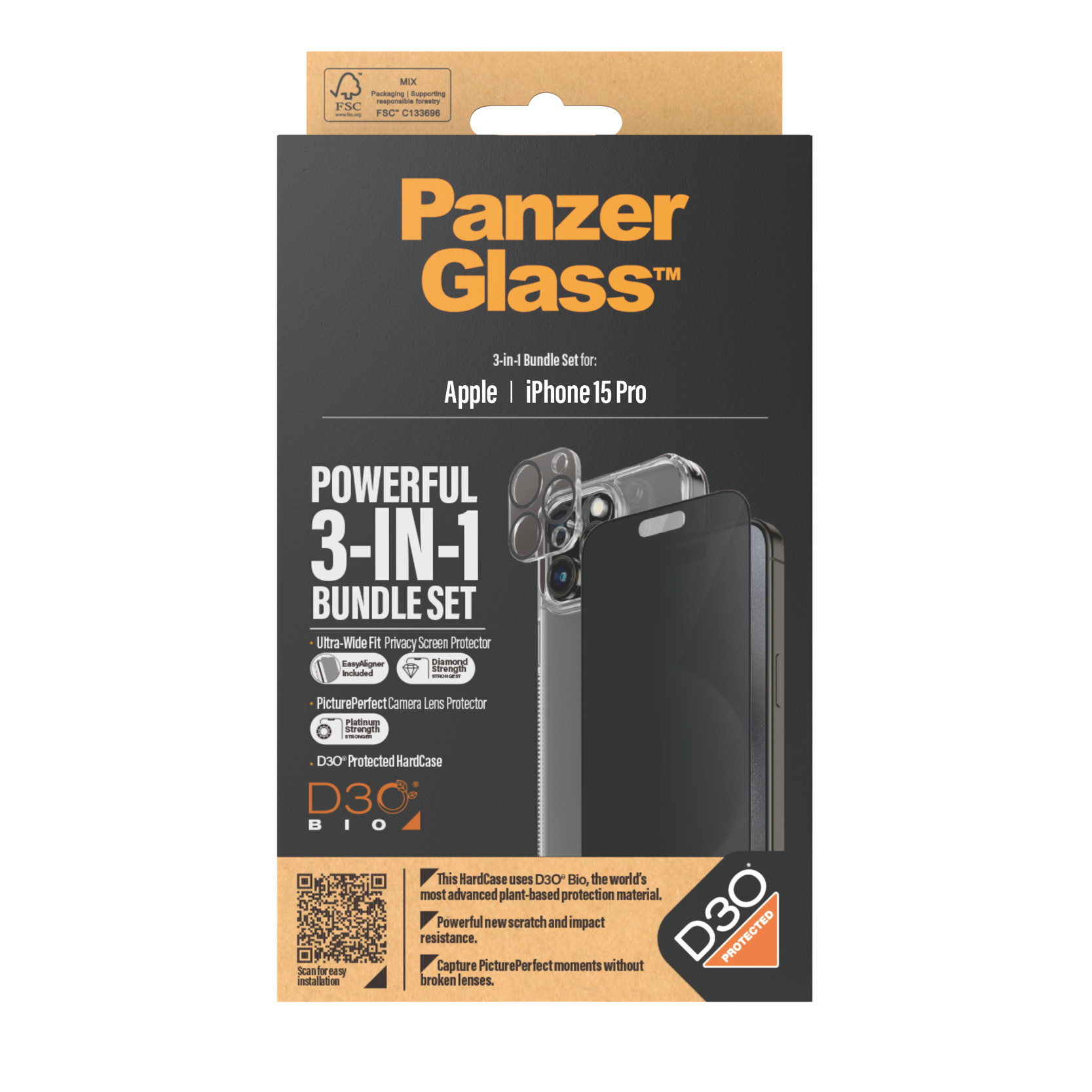 PanzerGlass Privacy - 3-in-1 Pack - Schutzkit für Display / Objektiv / Rückseite für Handy, Ansicht 3