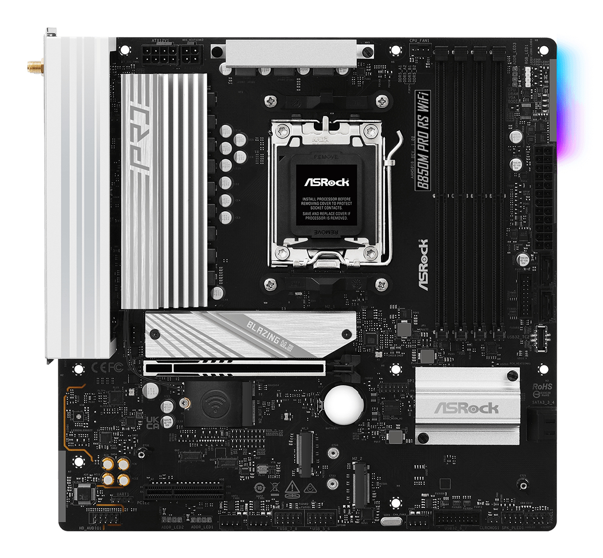 ASRock B850M Pro RS WiFi - Motherboard - micro ATX - Socket AM5 - AMD B850 Chipsatz - Onboard-Grafik (CPU erforderlich), Ansicht 3