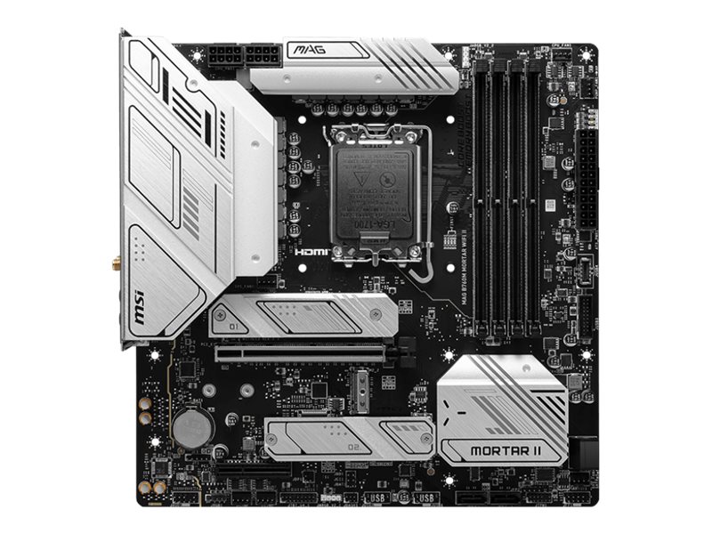 MSI MAG B760M MORTAR WIFI II - Motherboard - micro ATX - LGA1700-Sockel - B760 Chipsatz - USB 3.2 Gen 1 USB 3.2 Gen 2 USB-C 3.2 Gen2 USB-C 3.2 Gen 2x2 - 2.5 Gigabit LAN Wi-Fi Bluetooth - Onboard-Grafik (CPU erforderlich)