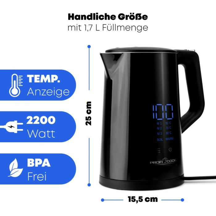 Clatronic 1,7 Liter Wasserkocher mit LED Display PC-WKS 1243, Ansicht 4