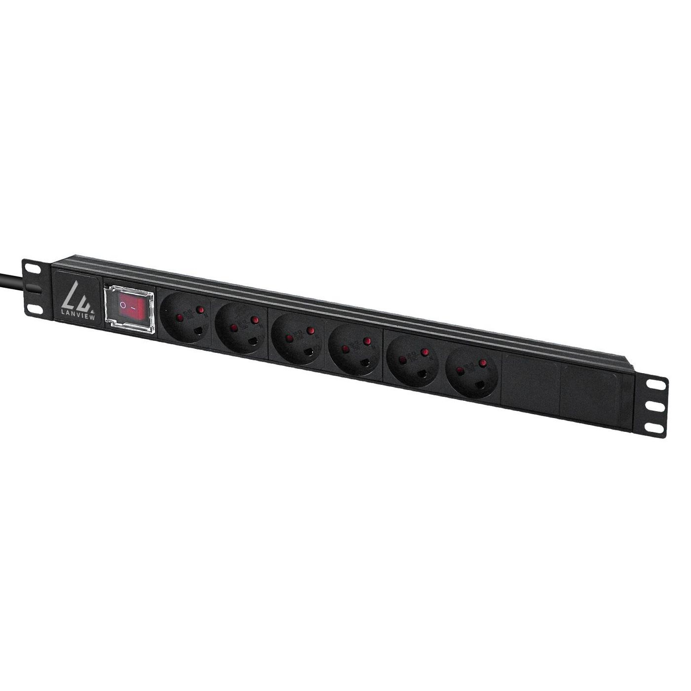 Lanview 19'' rack mount power strip ON/OFF Switch 13A with - Rackbefestigung, Ansicht 3