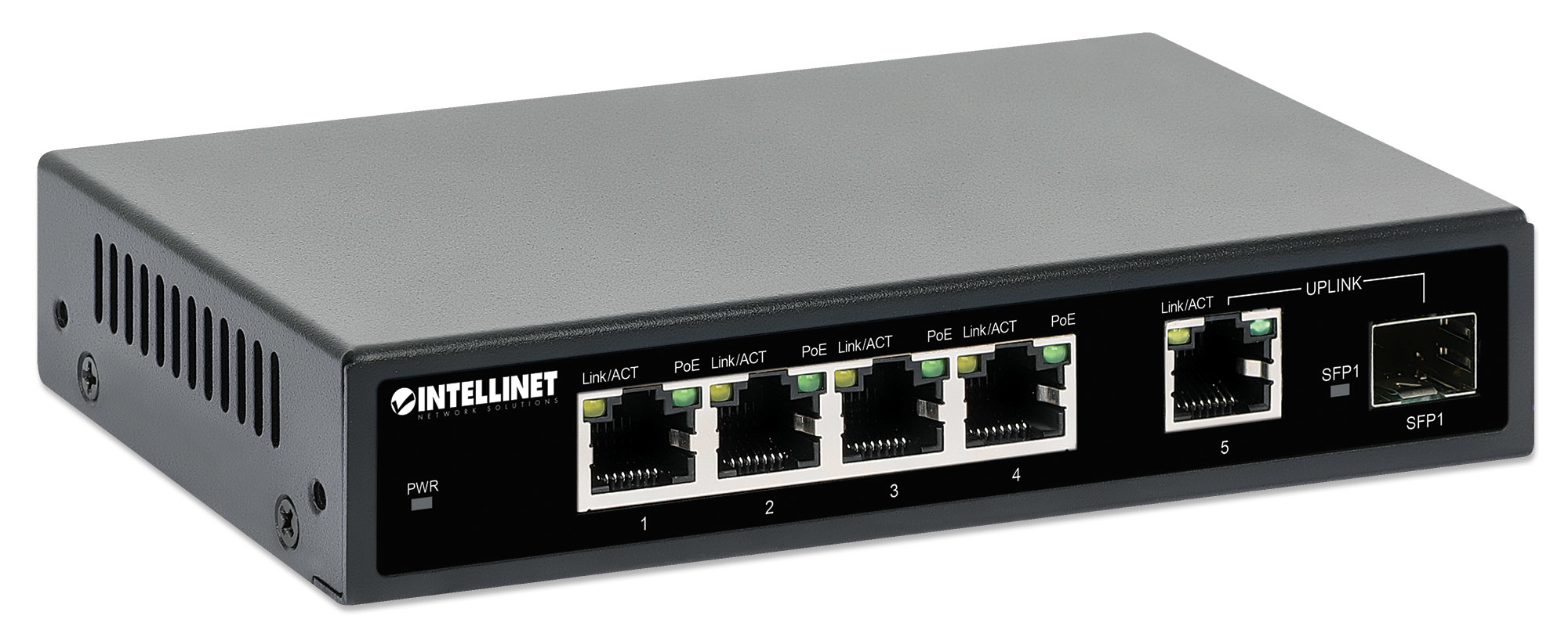IC Intracom Intellinet - Switch - 4 x 10/100/1000 (PoE+) + 1 x Combo Gigabit SFP/RJ-45 (Uplink), Ansicht 4