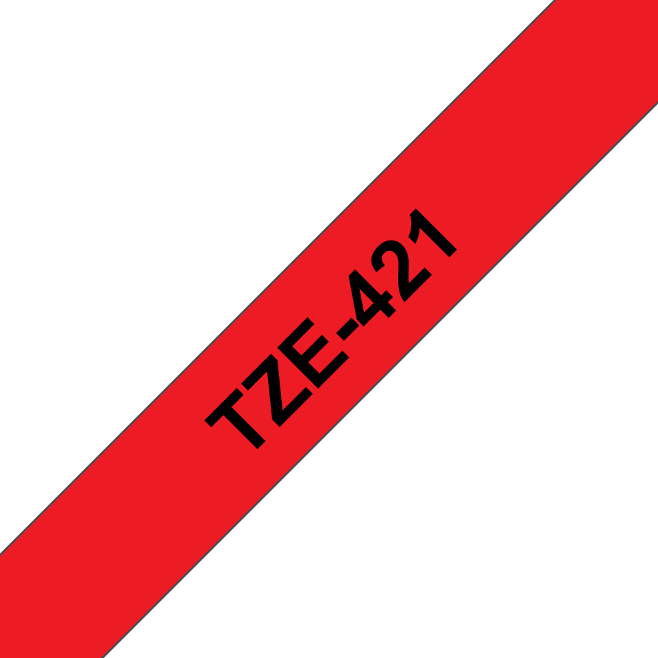 Brother TZe-421 - Standard-Klebstoff - schwarz auf rot - Rolle (0,9 cm x 8 m), Ansicht 2
