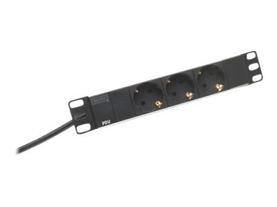 DIGITUS Steckdosenleiste mit Aluminiumprofil, 3-fach Schutzkontaktsteckdose, 2 m Zuleitung Schutzkontaktstecker