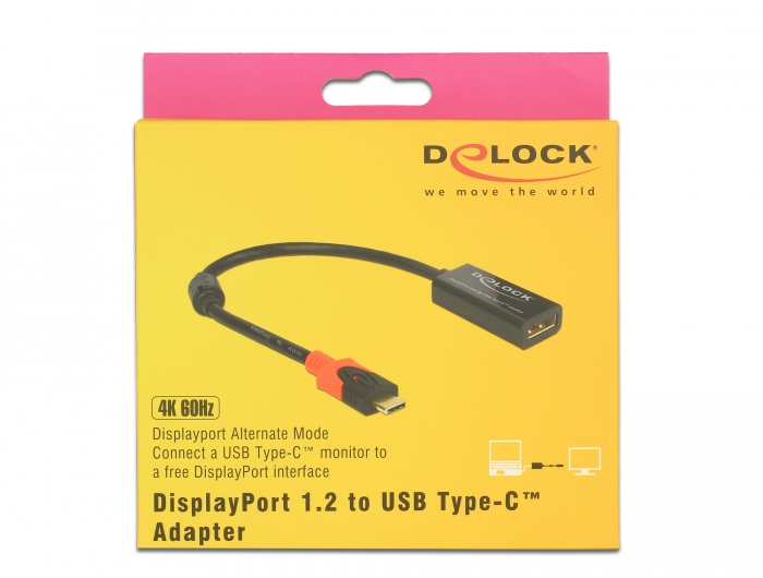 Delock 63928, 0,2 m, USB Typ-C, DisplayPort 20 pin, Männlich, Weiblich, Gerade